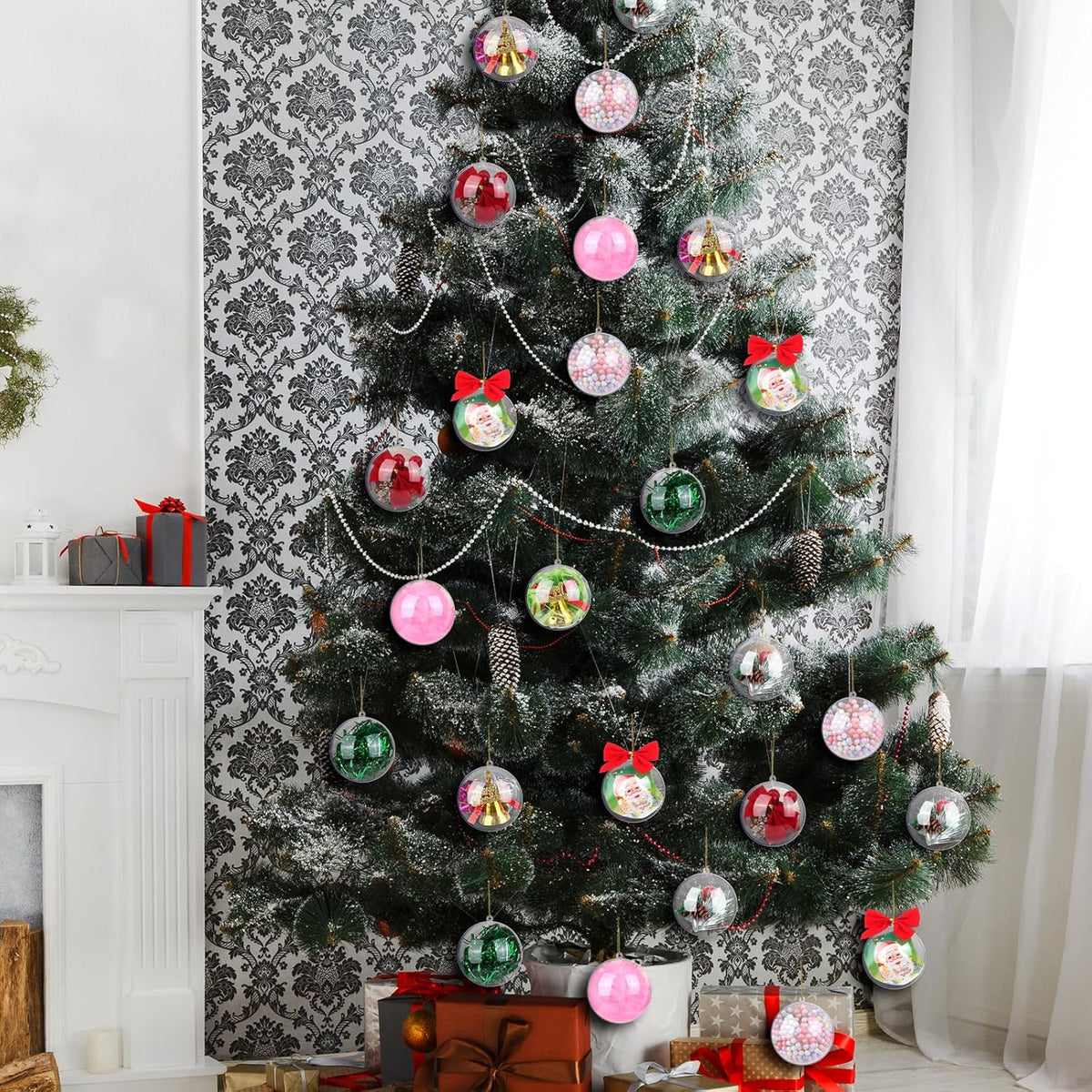 ANVAVO 100 Pieces 60mm Christmas Clear Plastic Fillable Ball Ornaments DIY Craft Transparent