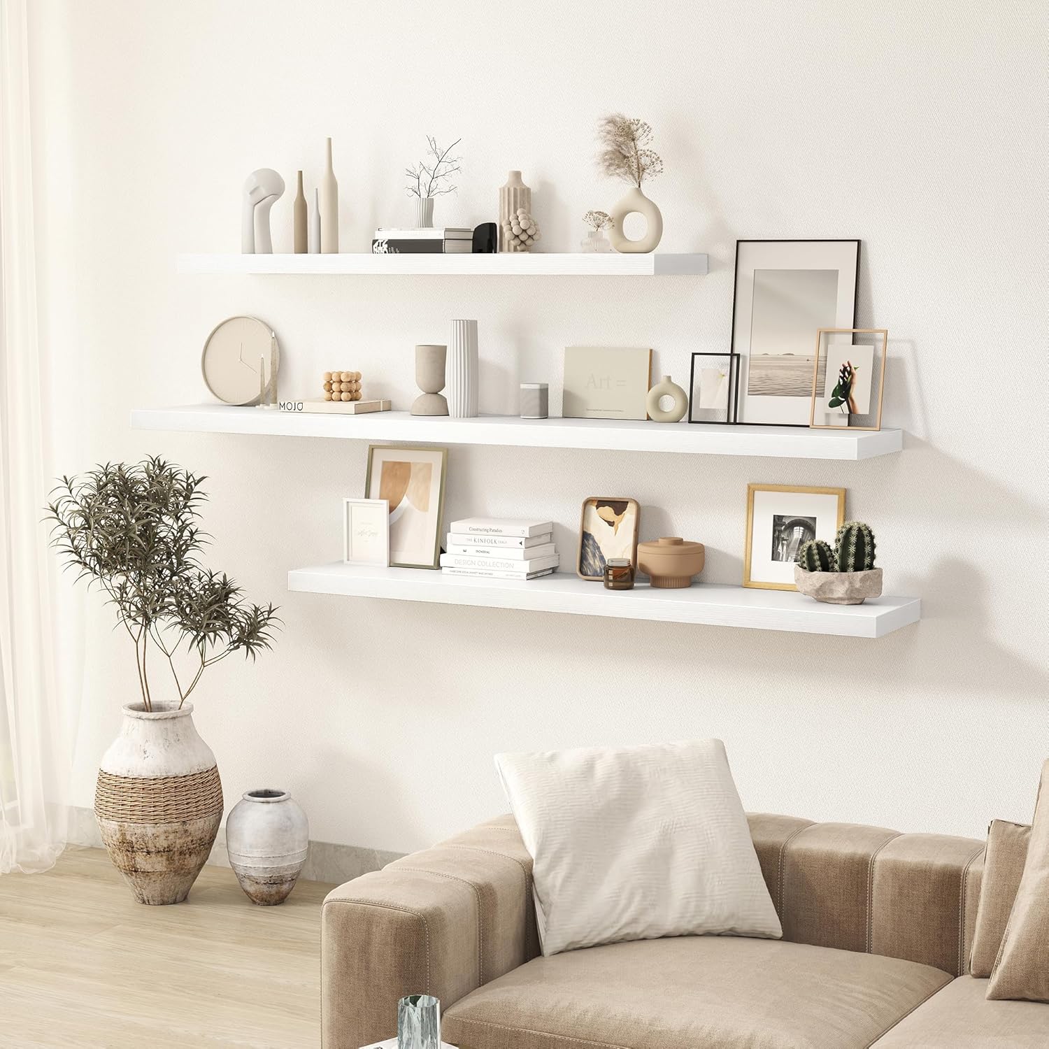 White Floating Shelves Wall Shelf 48 Inch, 8 Inch Deep Floating Shelf for Wall, Farmhouse Black