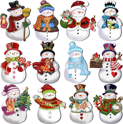 24 Pieces Christmas Snowman Wooden Ornaments Wood Hanging Decoration Set for Christmas Tree Hanging