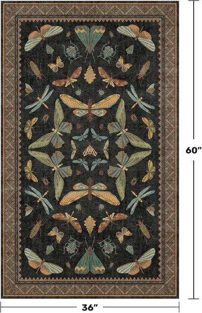 3x5 Entryway Rug Non Slip Washable - Black Throw Rug for Kitchen, Mudroom, Bedroom Bedside, Insect