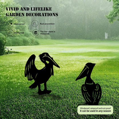 3 Pack Pelican Metal Garden Decorative Stakes, Weather Proof Silhouette Statues for Yard