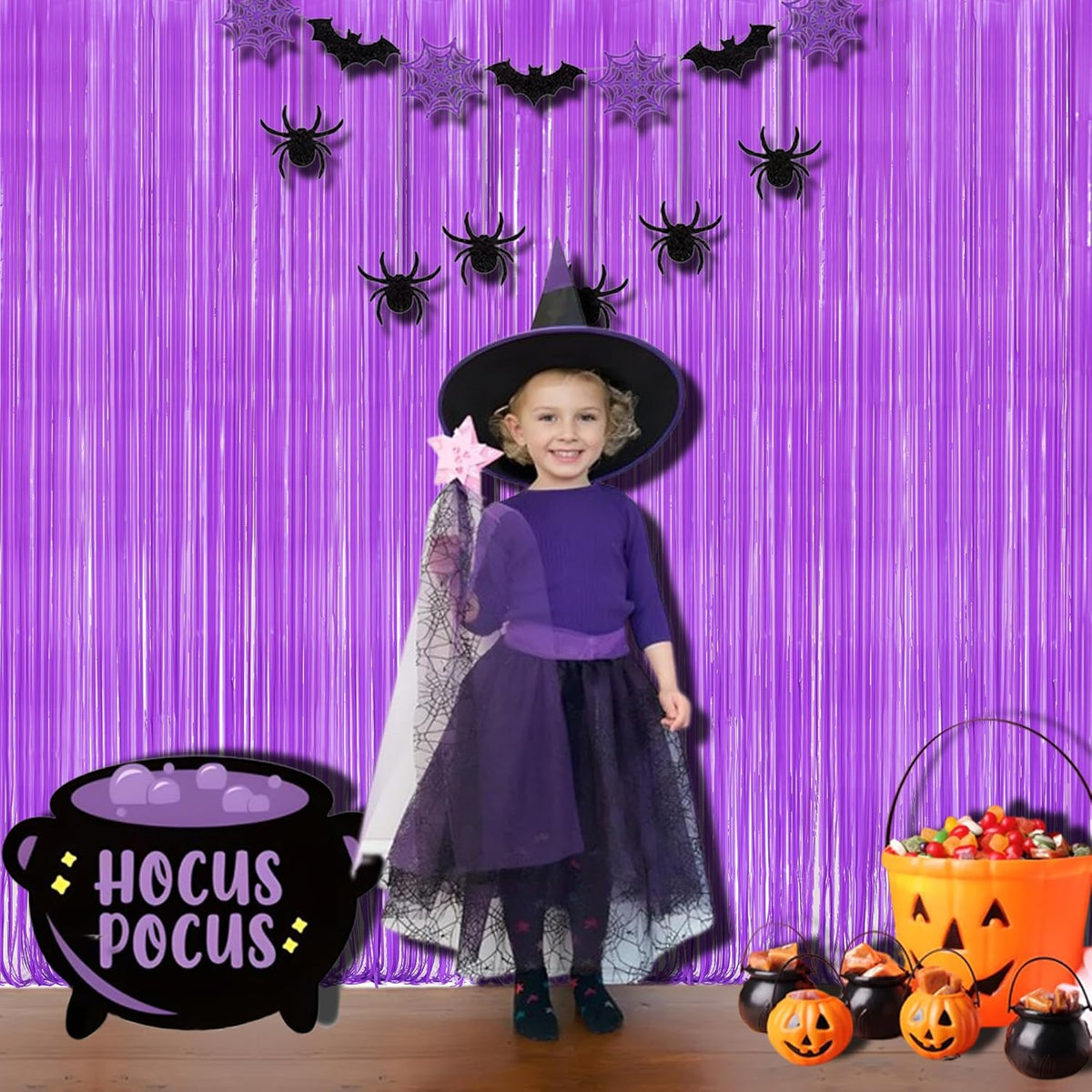 BRAVESHINE Tinsel Photo Backdrop Curtains - 2Pcs 3.2x8.2ft Pastel Purple Foil Fringe Streamer