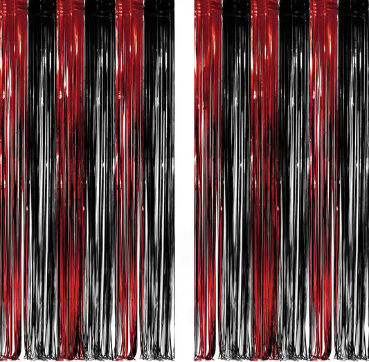 Black Red Party Streamers Backdrop - GREATRIL Foil Fringe Tinsel for Stranger/Friday