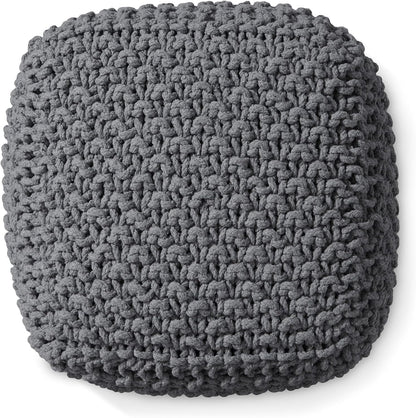 Casafield Square Pouf Ottoman, Dark Gray 18.5" W x 18.5" D x 14.5" H Cotton Knit Foot Stool - Boho