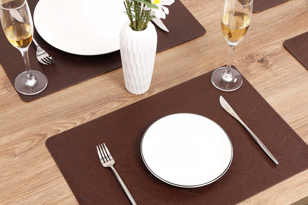 Set of 6 Faux Leather Placemats, PU Table Mats, Waterproof, Stain Resistant, Heat Resistant