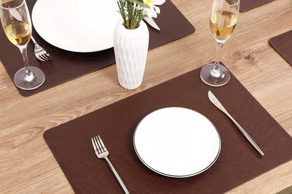 Set of 6 Faux Leather Placemats, PU Table Mats, Waterproof, Stain Resistant, Heat Resistant