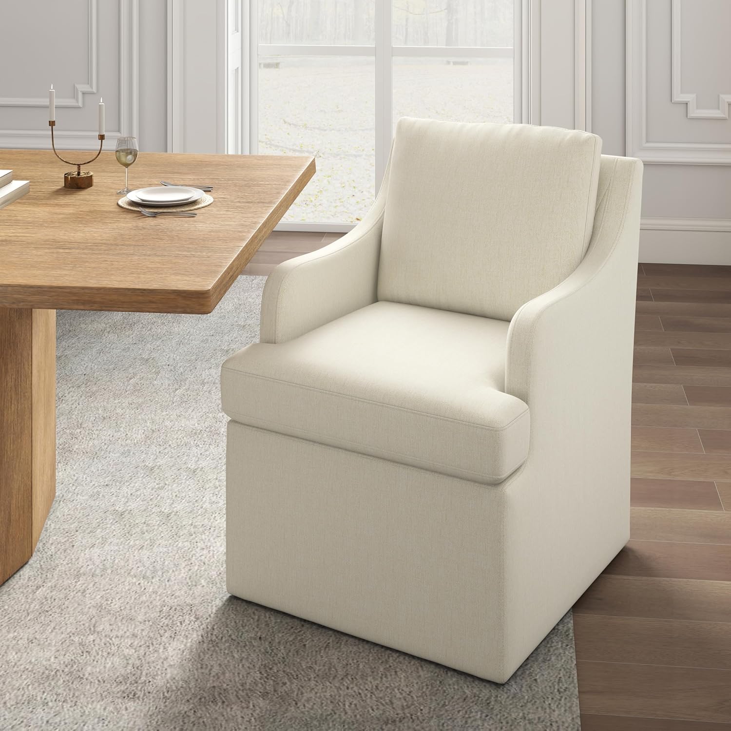 VKNOW Upholstered Dining Chairs Set of 4, Modern Kitchen Chairs Dinner Chairs with 4 Casters, Linen