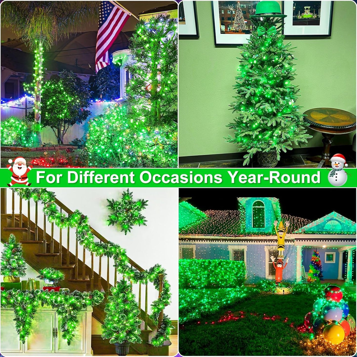 2 Pack Christmas Lights Outdoor, Total 200FT 600LED String Lights for Outside with 8 Modes