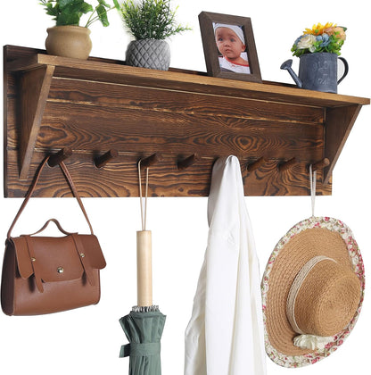 WEBI Coat Rack Wall Mount with Shelf,8 Peg Hooks,34" Long Rustic Entryway Wall Shelf with Hooks
