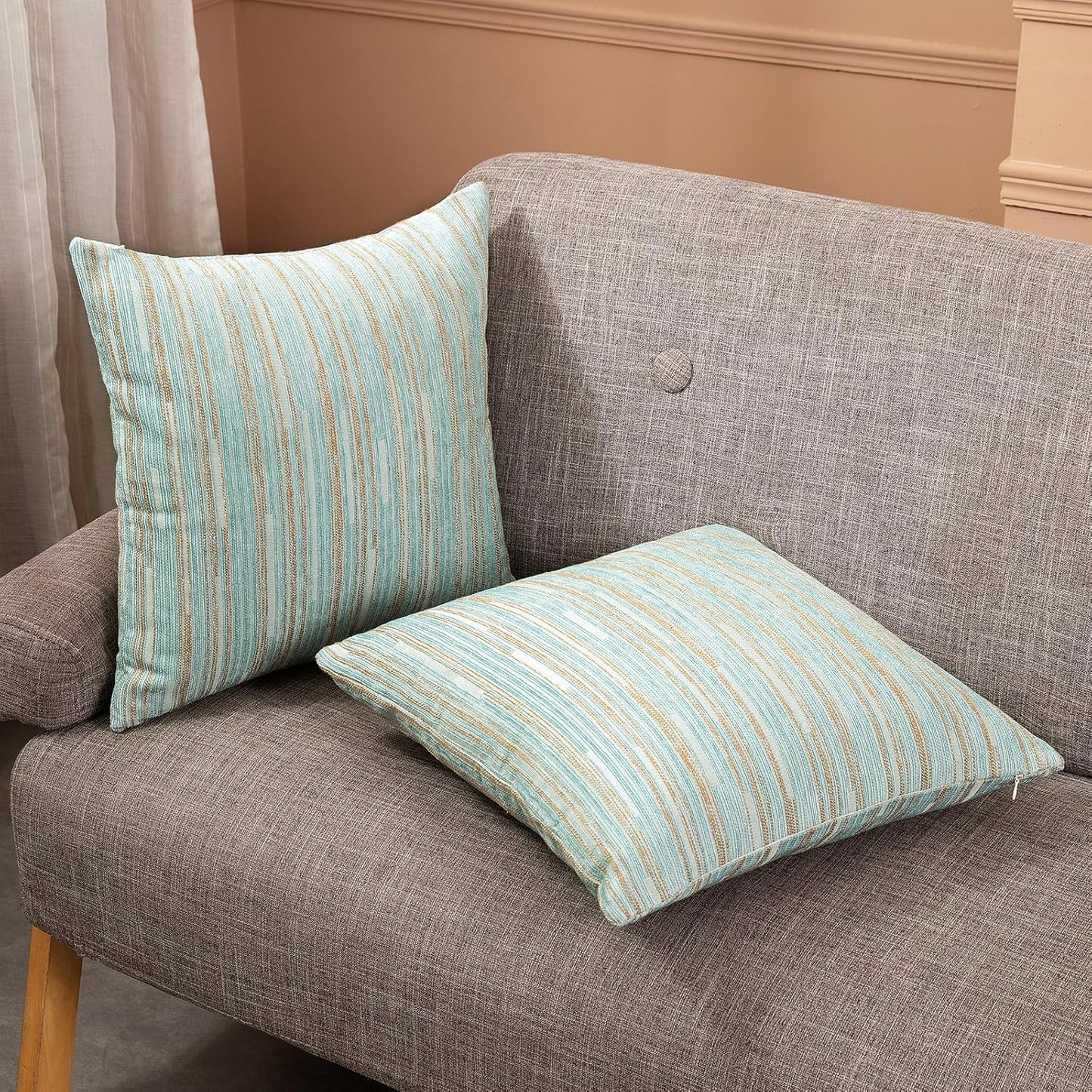 Yeiotsy Pillow Cases Blue, Pack of 2, Decorative Throw Pillow Covers Striped Bohemia Couch Cushion