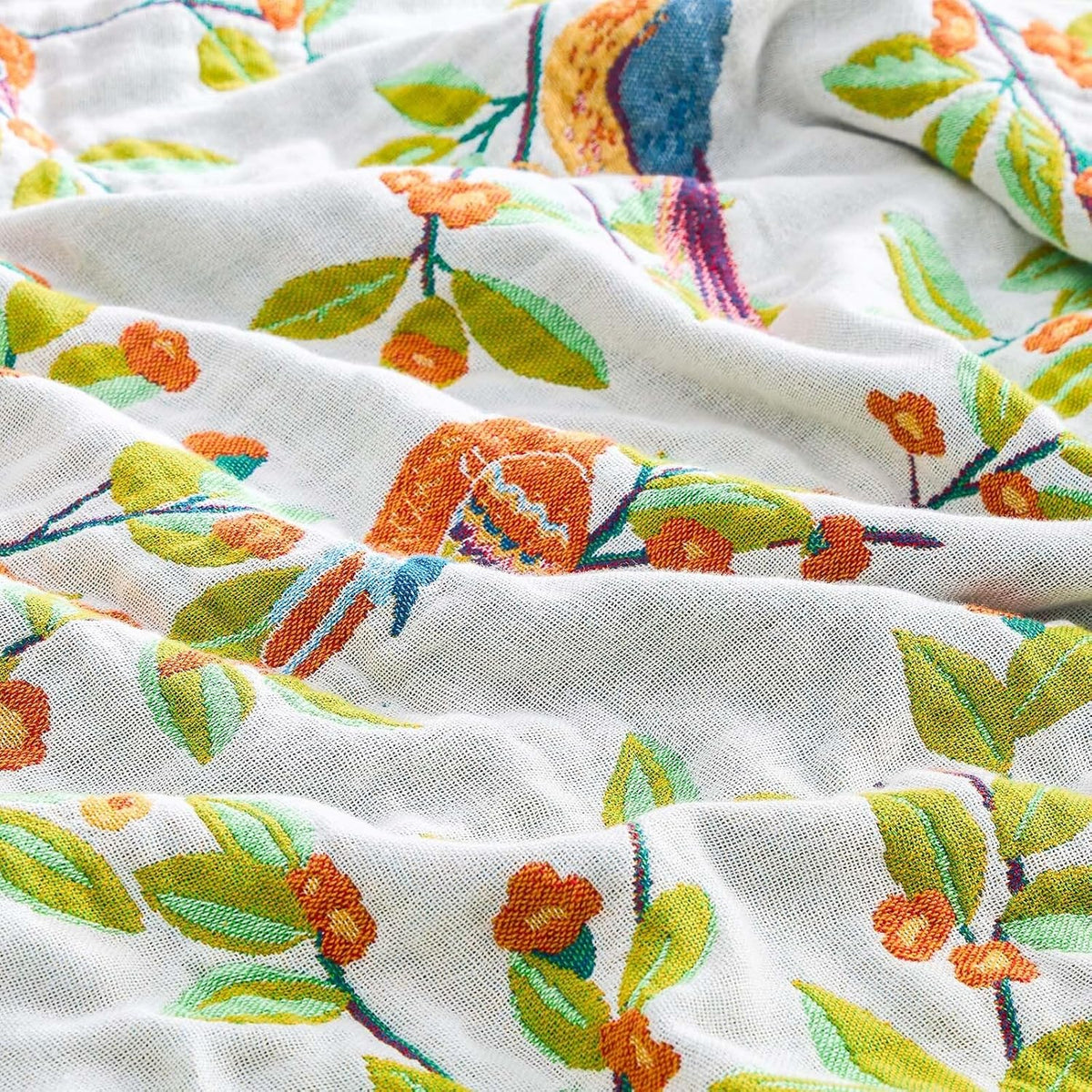 Boho Throw Blanket for Bed, 100% Cotton Soft Rustic Quilt Fall Blanket, 90"x98" Floral Printed