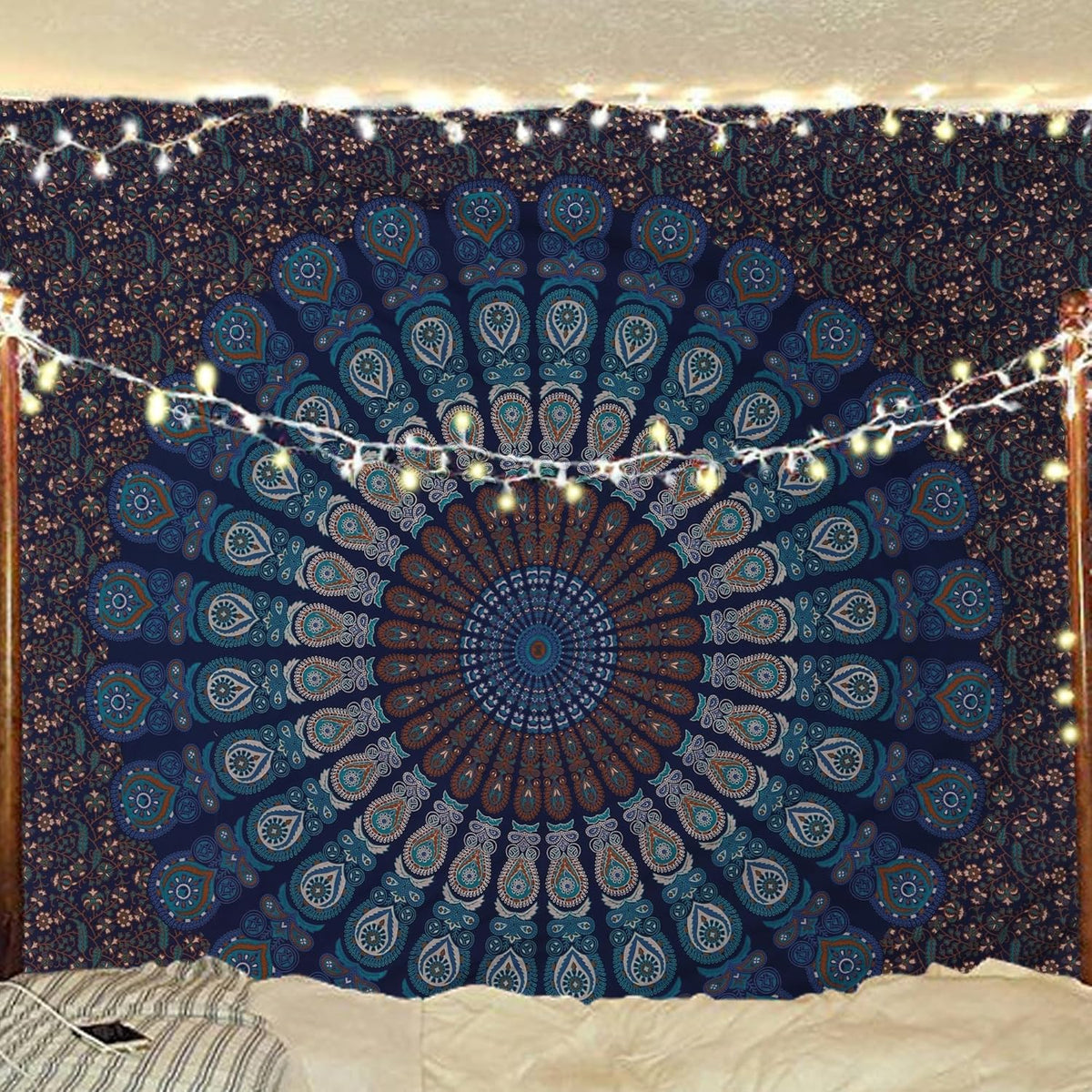 Bless International Handmade Indian hippie Bohemian Psychedelic Peacock Mandala Wall hanging