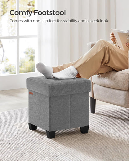 SONGMICS Storage Ottoman, Small Ottoman Foot Rest with Legs, 15 x 15 x 15.7 Inches Foot Stool, Load