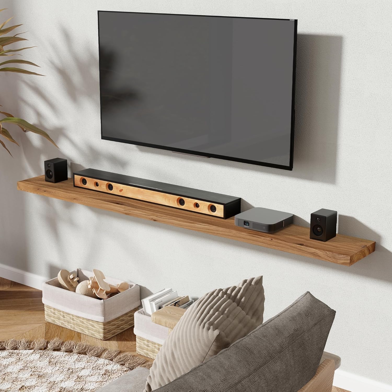 72" Floating Shelves for Wall, Rustic Elm Wood Floating Shelf for Home Decor, Wall-Mounted Display