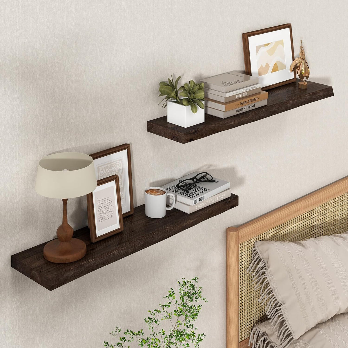 Axeman 32 inch Floating Shelves for Wall - 8'' D Live Edge Rustic Solid Elm Wood Floating Shelves