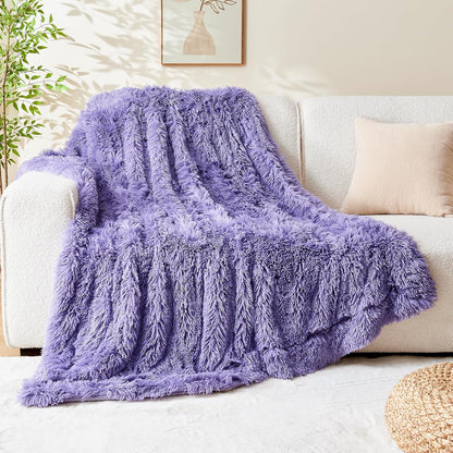 GONAAP Fuzzy Faux Fur Throw Blanket Twin Size Lavender Super Soft Cozy Plush Fuzzy Shaggy Blanket