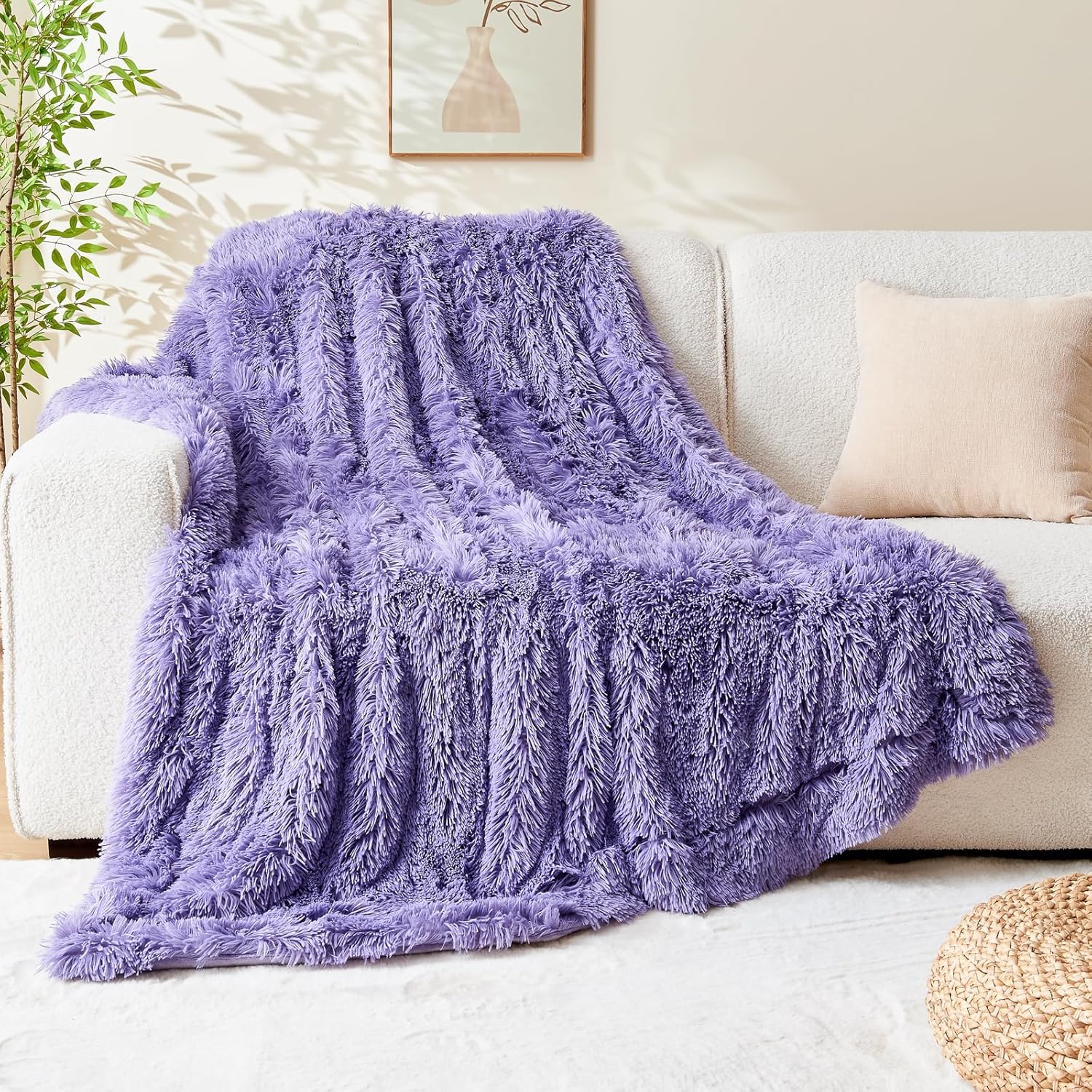 GONAAP Fuzzy Faux Fur Throw Blanket Lavender Super Soft Cozy Plush Fuzzy Shaggy Blanket for Couch
