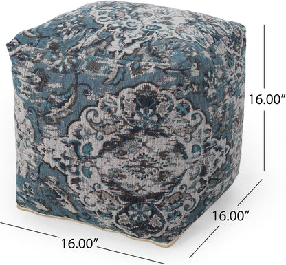 GDFStudio Boho Handmade Fabric Cube Pouf Ottoman Foot Stool - Bean Bag Floor Chair - Foot Rest