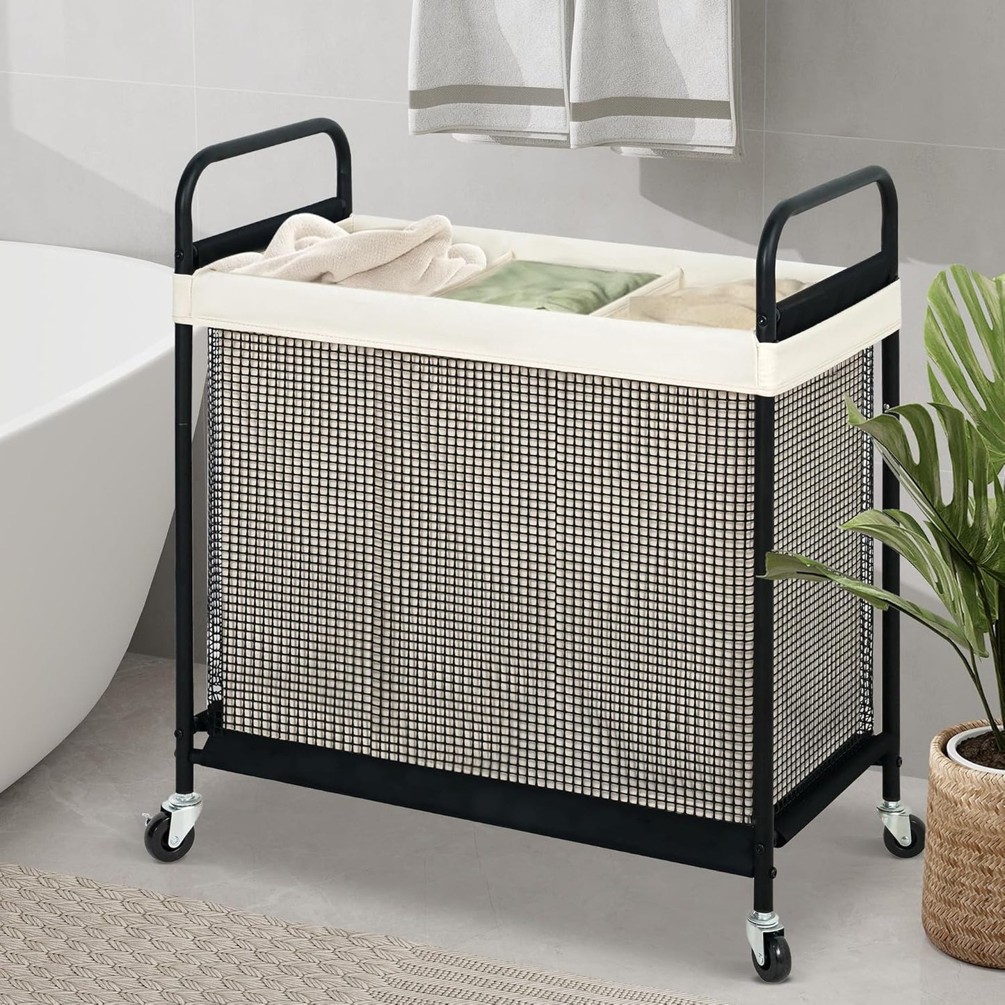 STO STO Laundry Hamper 3 Section, 120L Rolling Laundry Sorter Cart with Removable and Washable