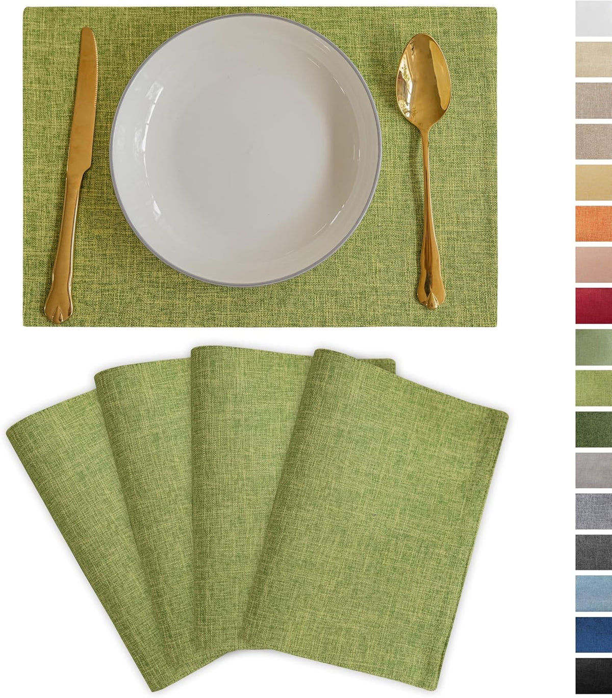 Demetex Sage Green Placemats Set of 4 Linen Textured Table Place Mats Heat Resistant Fabric Plate