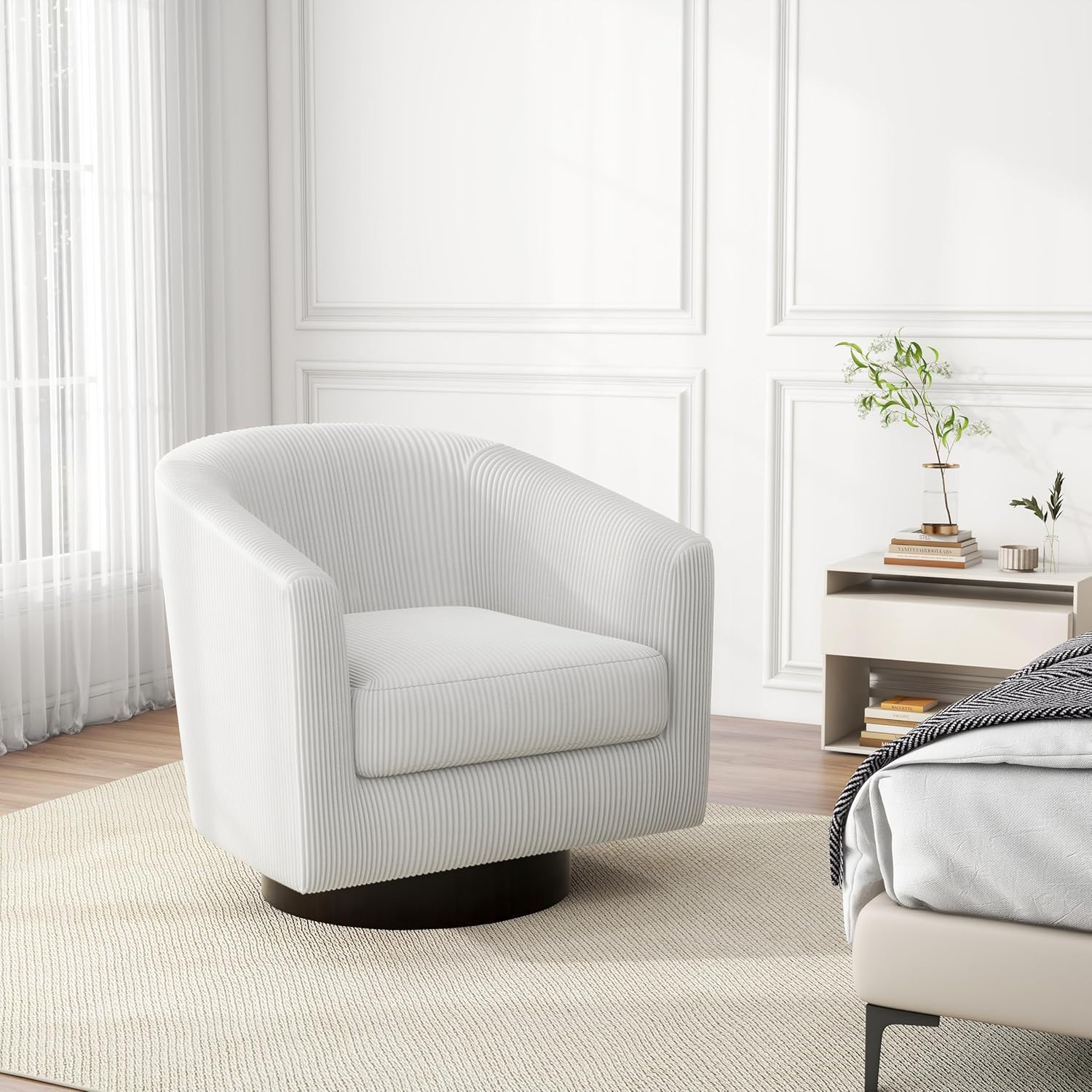 Swivel Barrel Accent Chair, Modern Round Corduroy Fabric Arm Chair for Living Room, Bedroom, Comfy