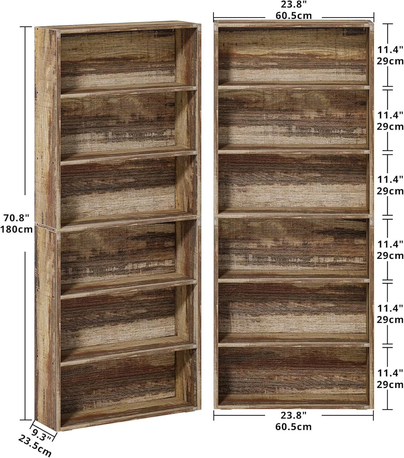 IRONCK Bookshelves and Bookcases Set of 2 Floor Standing 6 Tiers Display Storage Shelves 70 in Tall