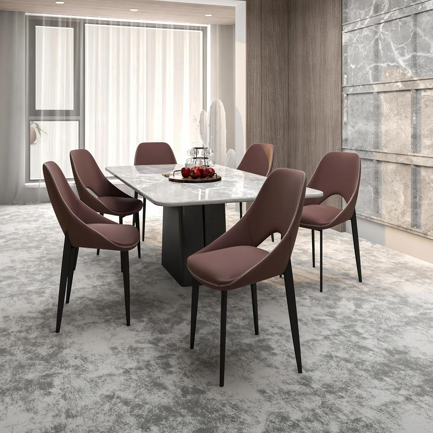 LeisureMod Amalfi Upholstered Fabric Dining Chair – Modern Side Chair with Iron Legs, Mid-Century