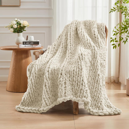 Carriediosa Chunky Knit Throw Blanket 60" X 80" Twin, 100% Hand Made Large Chenille Loop Yarn Soft