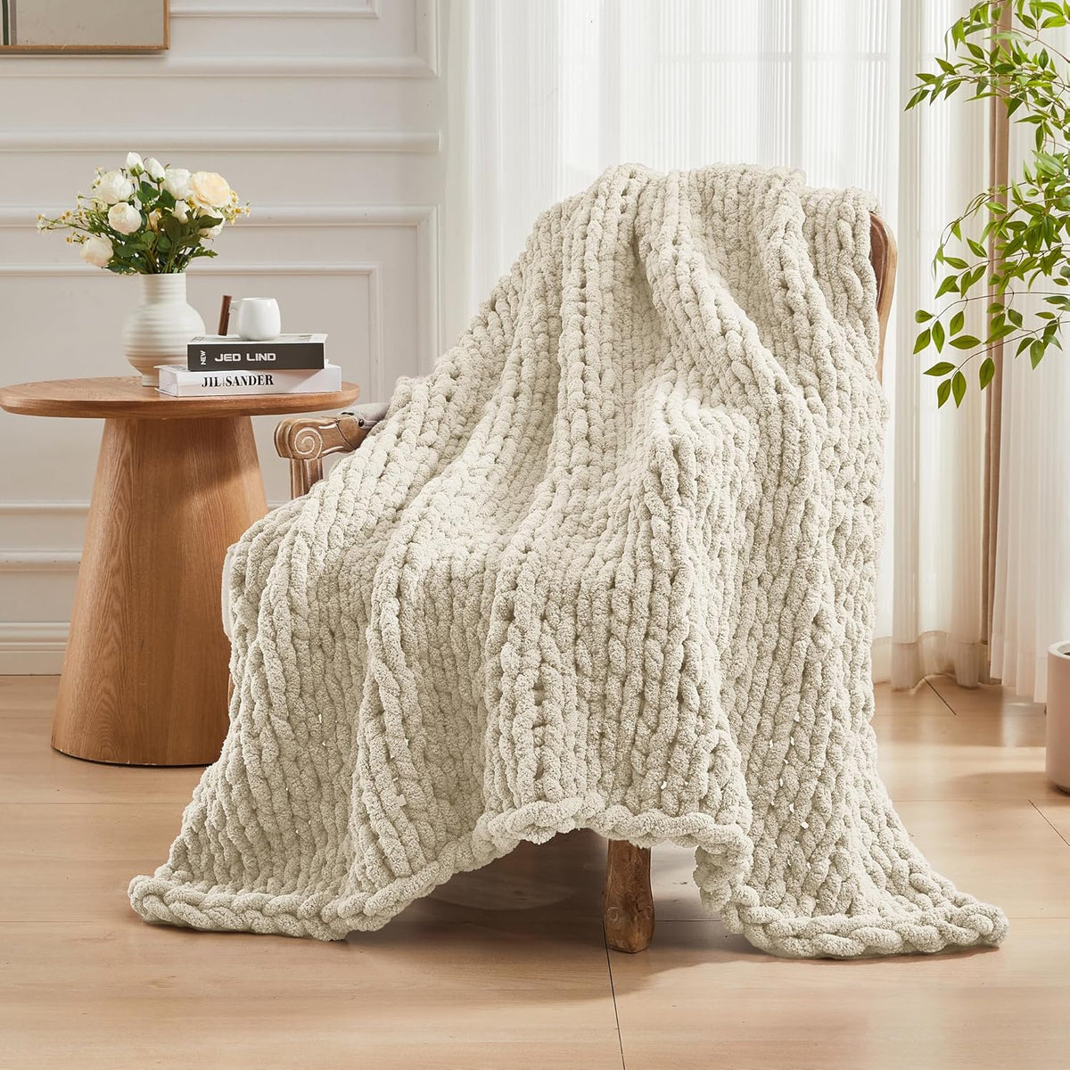 Carriediosa Chunky Knit Throw Blanket 50" X 60", 100% Hand Made Large Chenille Loop Yarn Soft