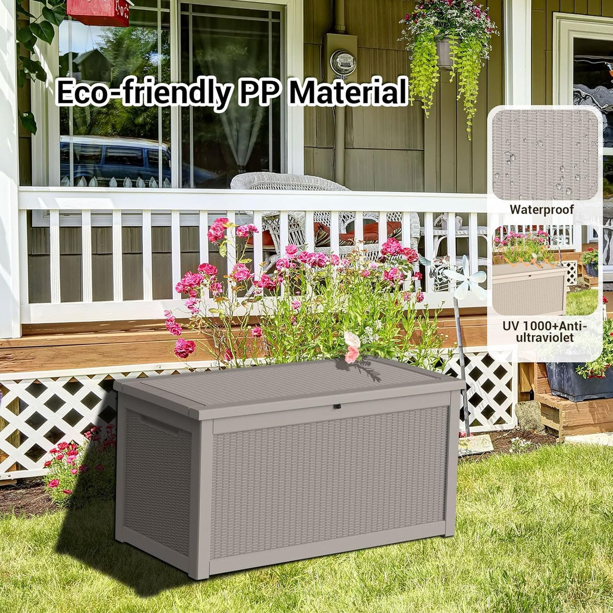 DRATO 260 Gallon Deck Box, Outdoor Large Waterproof Resin Storage Box with Lockable Lid for Patio