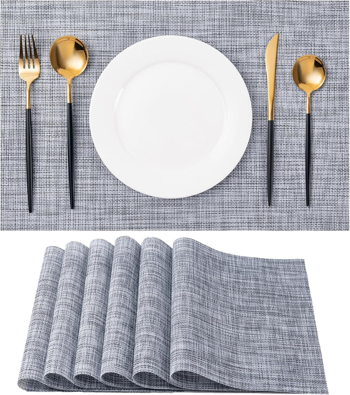 Placemats Set of 6 Washable Indoor/Outdoor Vinyl Place Mats for Dining Table Durable Non-Slip Heat