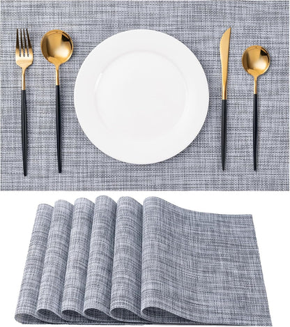 Placemats Set of 6 Washable Indoor/Outdoor Vinyl Place Mats for Dining Table Durable Non-Slip Heat