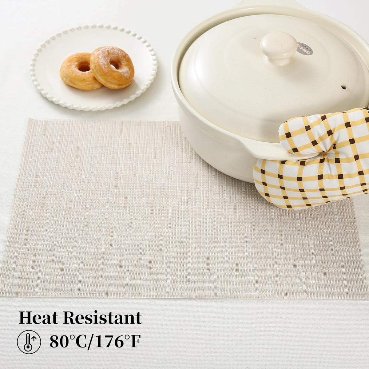 Leetaltree Pale Beige Placemats Set of 6 - Heat Resistant Non-Slip Place mats for Dining Table