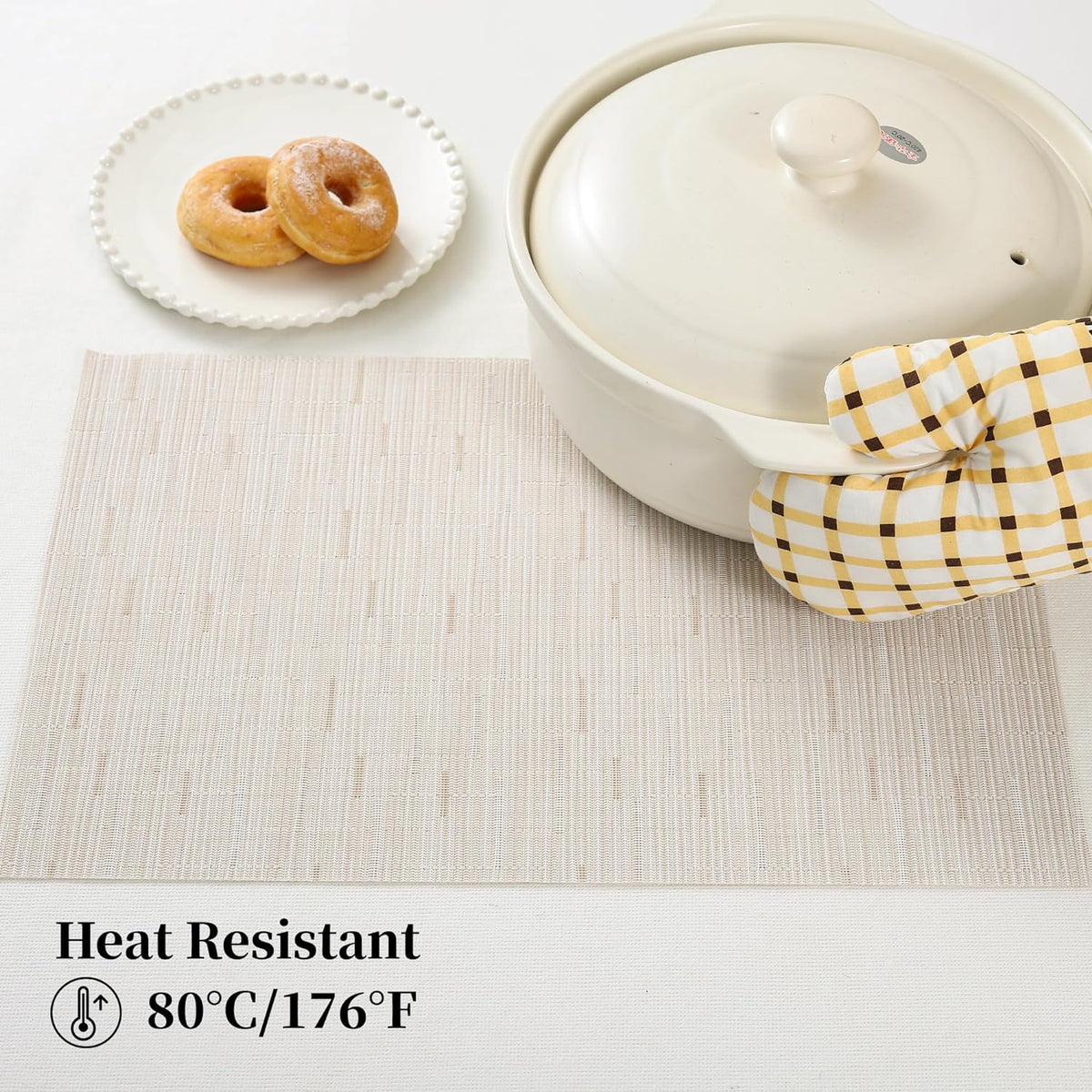 Leetaltree Pale Beige Placemats Set of 4 - Heat Resistant Non-Slip Place mats for Dining Table
