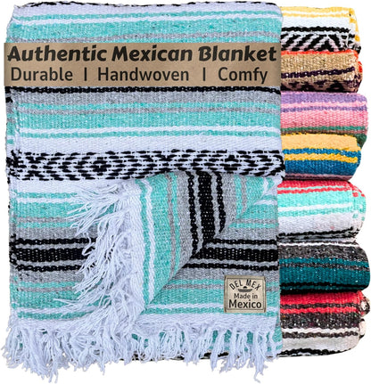 Del Mex Classic Mexican Blanket, Large Authentic Woven Falsa Throw (70"x50"), Artisan Southwest