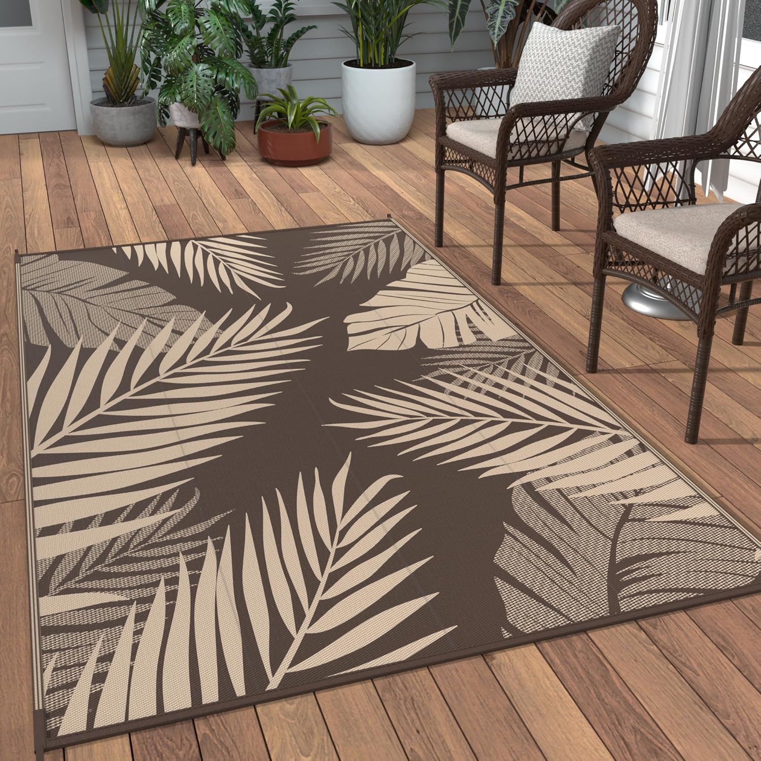 GENIMO Outdoor Rug 3' x 5' Waterproof for Patios Clearance, Reversible Outdoor Plastic Straw