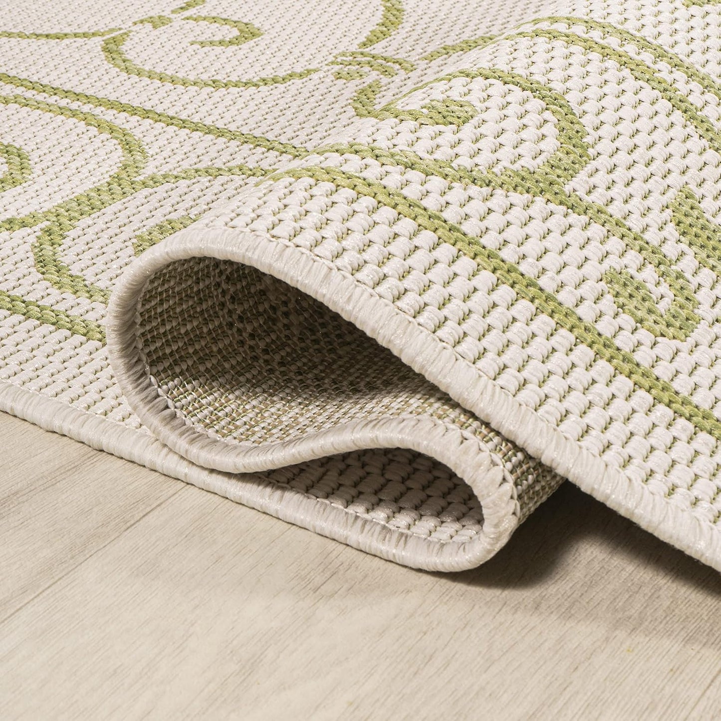 JONATHAN Y Vintage Filigree Indoor Outdoor Area Rug 5X8 Cream/Green, Charleston Textured Weave for