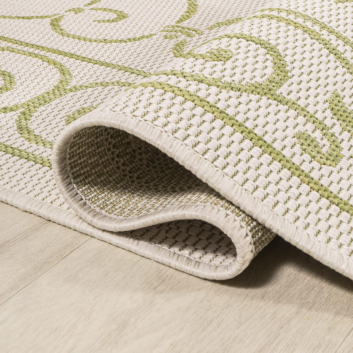 JONATHAN Y Vintage Filigree Indoor Outdoor Area Rug 5X8 Cream/Green, Charleston Textured Weave for