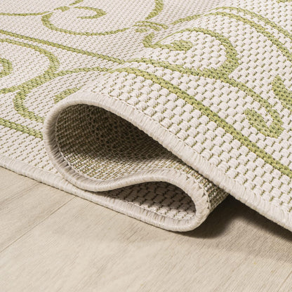 JONATHAN Y Vintage Filigree Indoor Outdoor Runner Rug 2X10 Cream/Green, Charleston Textured Weave