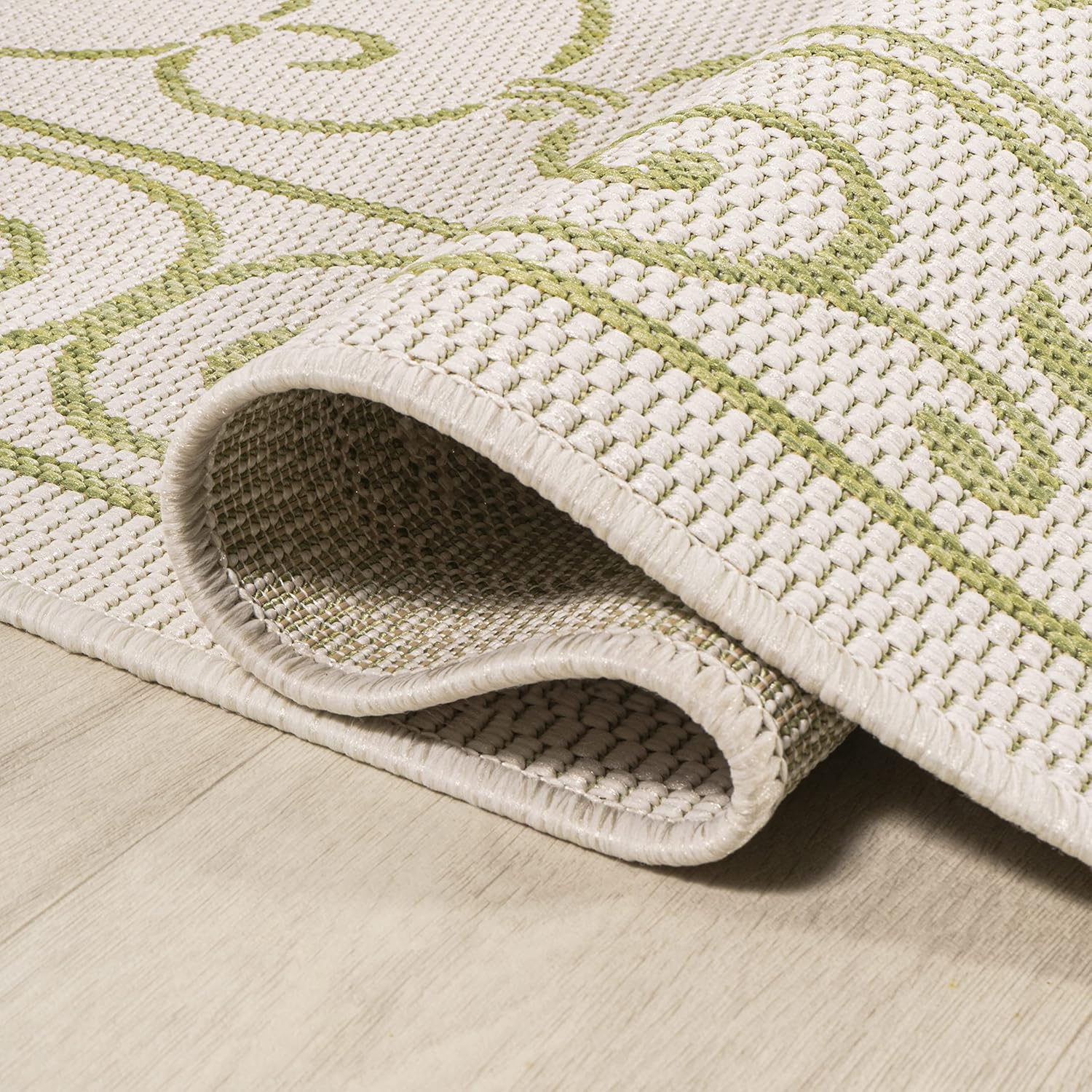 JONATHAN Y Vintage Filigree Indoor Outdoor Round Area Rug 5 Ft Cream/Green, Charleston Textured