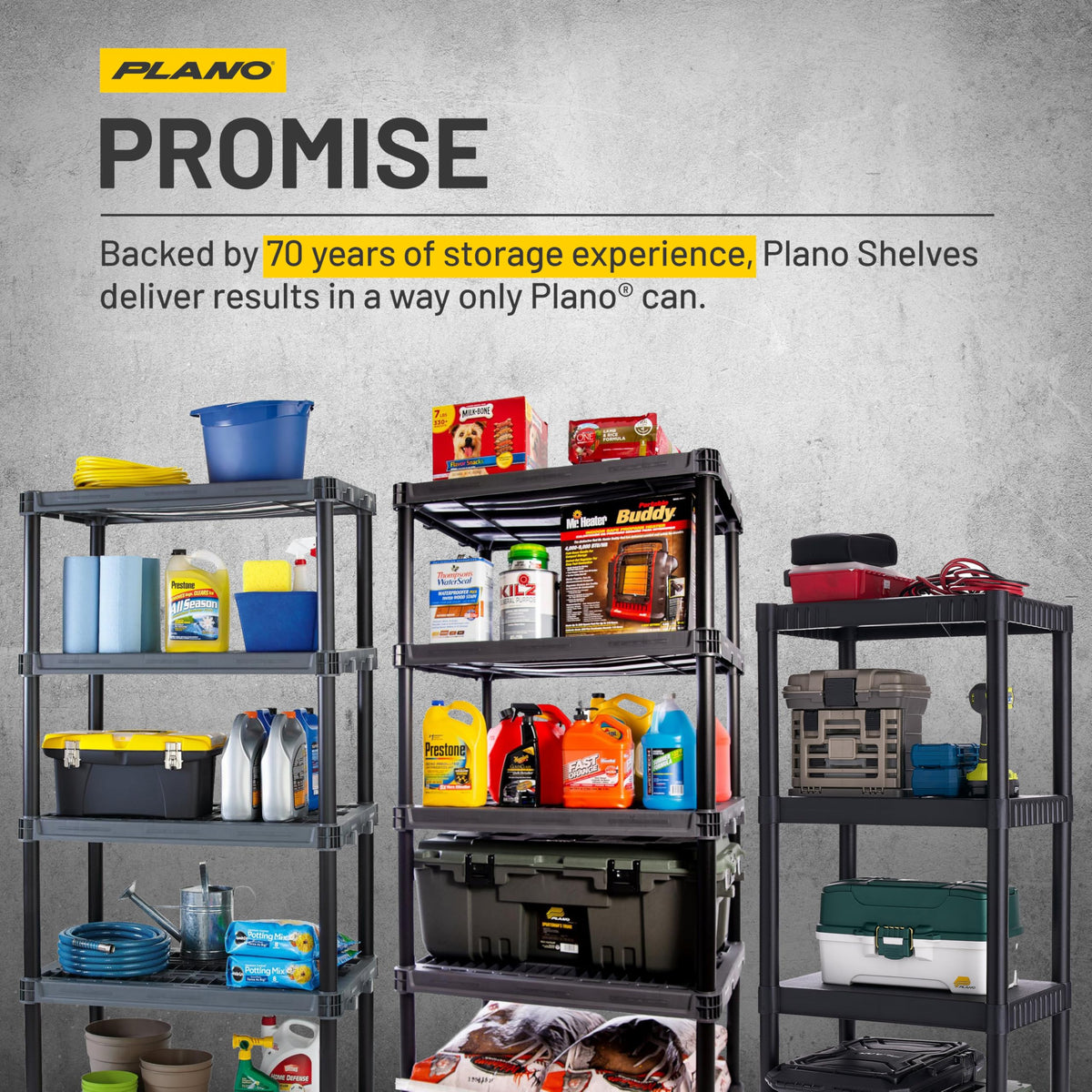 Plano 5-Shelf Extra Heavy Duty Plastic Storage Shelves, 72.5” x 36” x 24”, 1000lb Capacity, Pantry