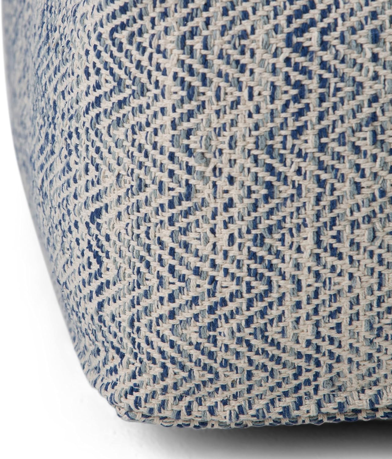 SIMPLIHOME Nate 20-inch Wide Square Pouf in Patterned Denim Mélange, Handwoven Boho-Style Cotton