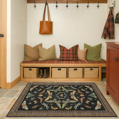 3x5 Entryway Rug Non Slip Washable - Black Throw Rug for Kitchen, Mudroom, Bedroom Bedside, Insect
