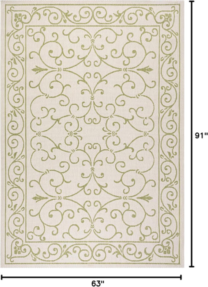 JONATHAN Y Vintage Filigree Indoor Outdoor Area Rug 5X8 Cream/Green, Charleston Textured Weave for