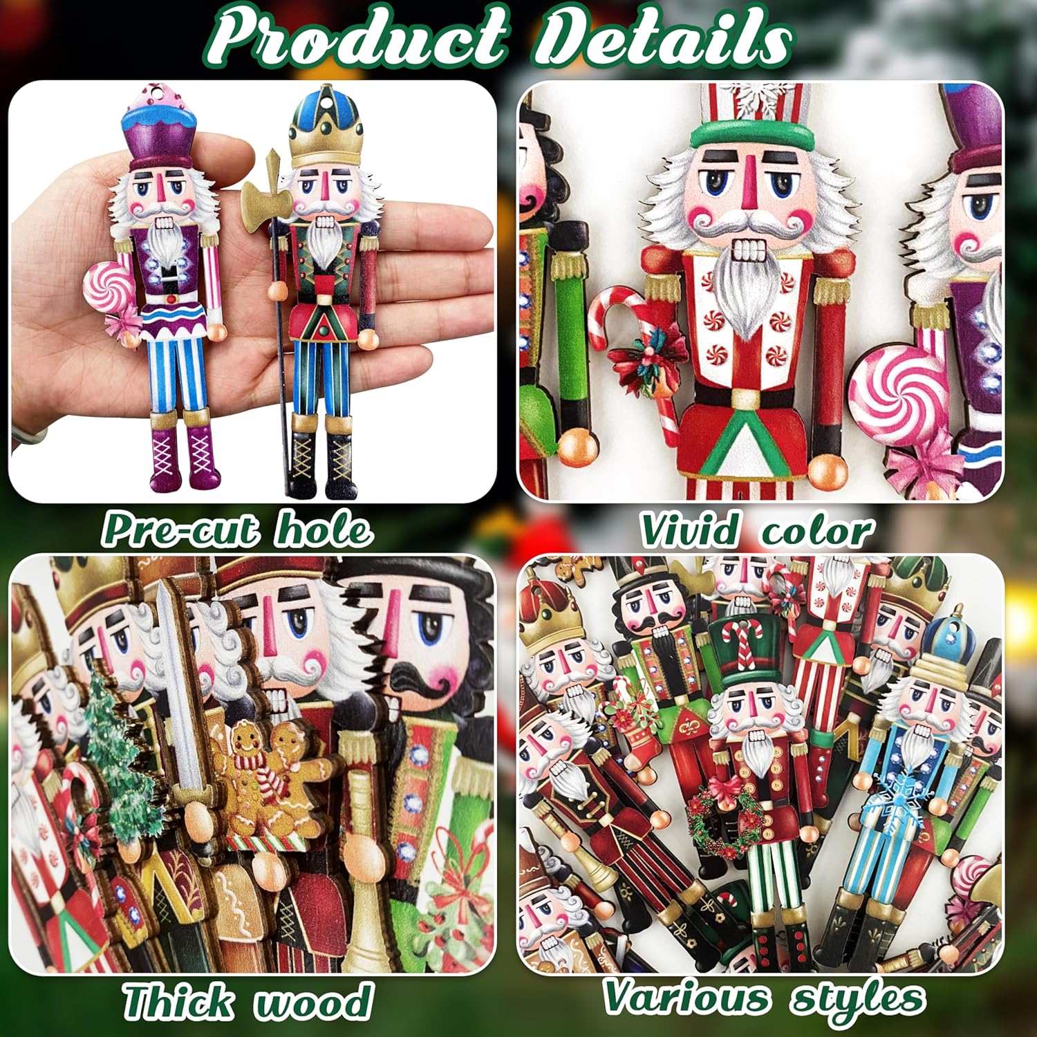 24 Pieces Christmas Nutcracker Wooden Ornaments Wood Hanging Decoration Set for Christmas Tree