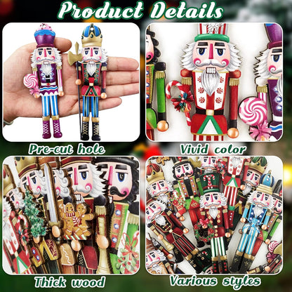 24 Pieces Christmas Nutcracker Wooden Ornaments Wood Hanging Decoration Set for Christmas Tree
