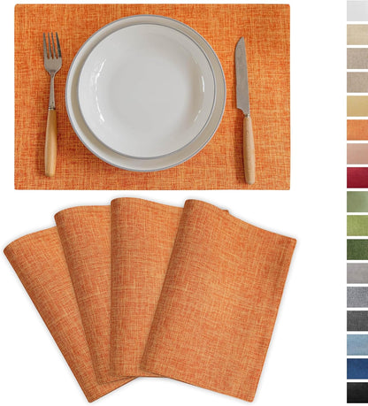 Demetex Orange Placemats Set of 4 Fall Linen Place Mats Decorative Heat Resistant Cloth Table Mats