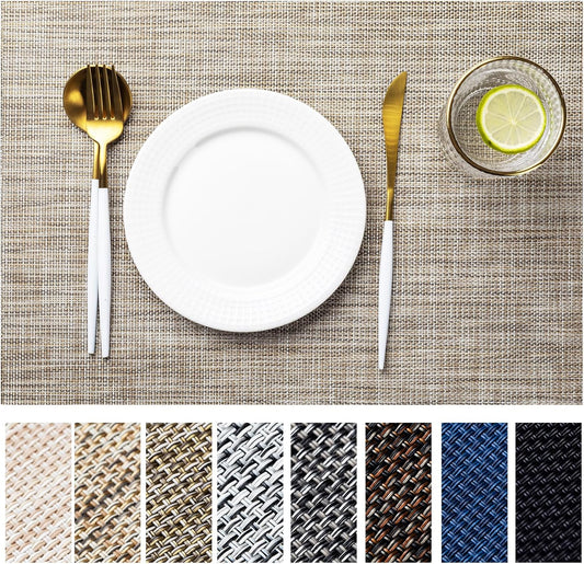 LEXMORE PlaceMats Set of 12 Vinyl/Plastic Woven Place Mats for Kitchen Table Indoor/Outdoor