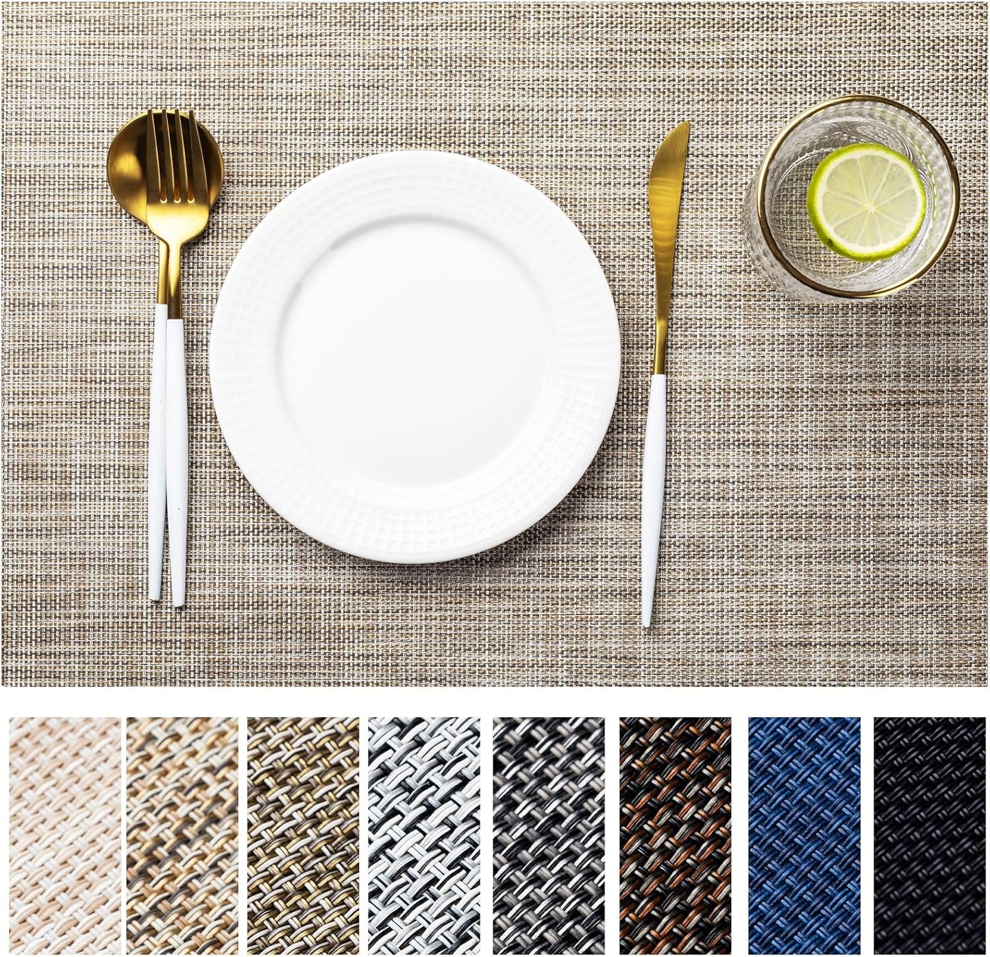 LEXMORE Placemats Set of 6 Vinyl/Plastic Woven Place Mats for Kitchen Table Indoor/Outdoor Washable
