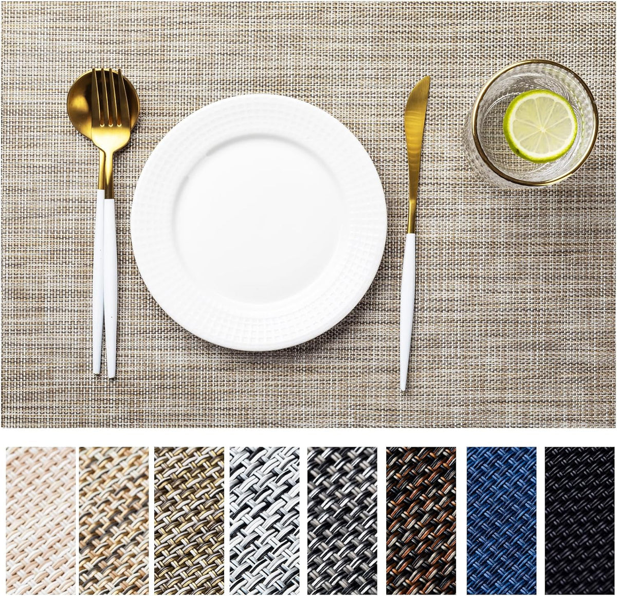LEXMORE Placemats Set of 8 Vinyl/Plastic Woven Place Mats for Kitchen Table Indoor/Outdoor Washable